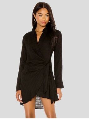 NWT l*space Black Long-Sleeve Wrap Mini Dress